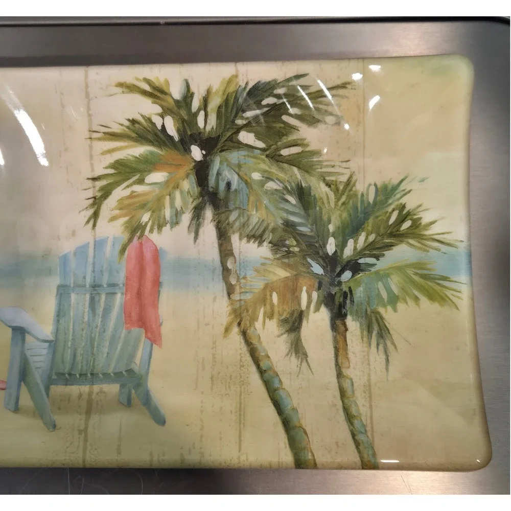 Charles Keller Melamine Beach Serving‎ Platter Tropical Coastal Tray 15.5